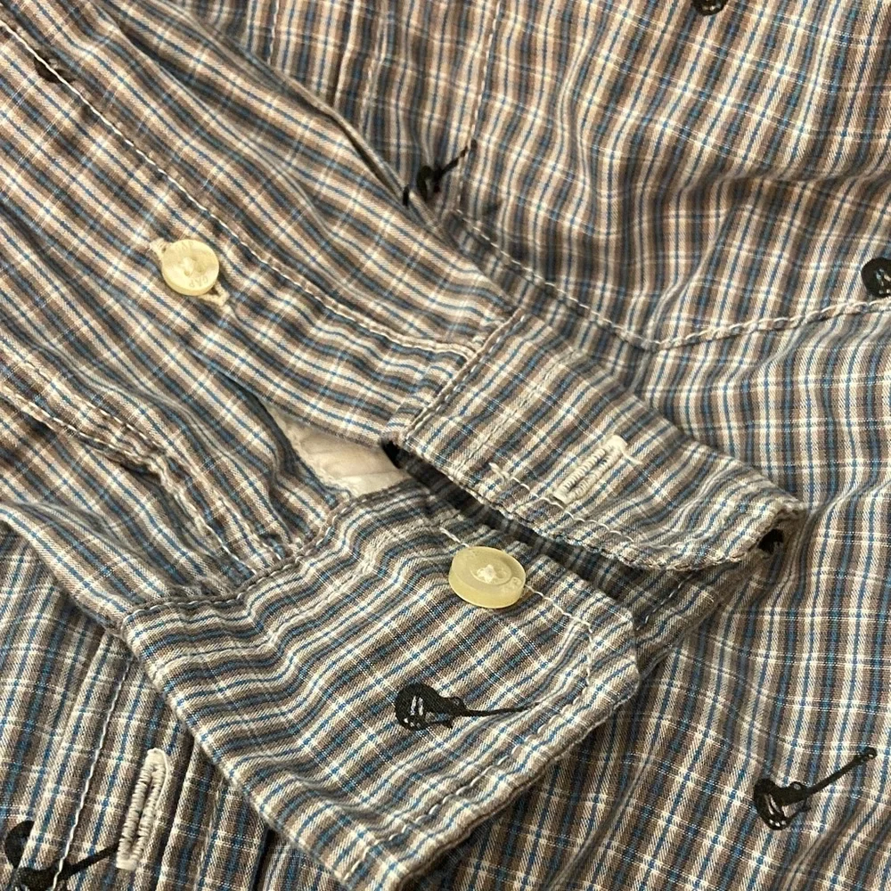 GapKids Plaid Button-Up Shirt with Guitar Print, Blue, Green & Tan